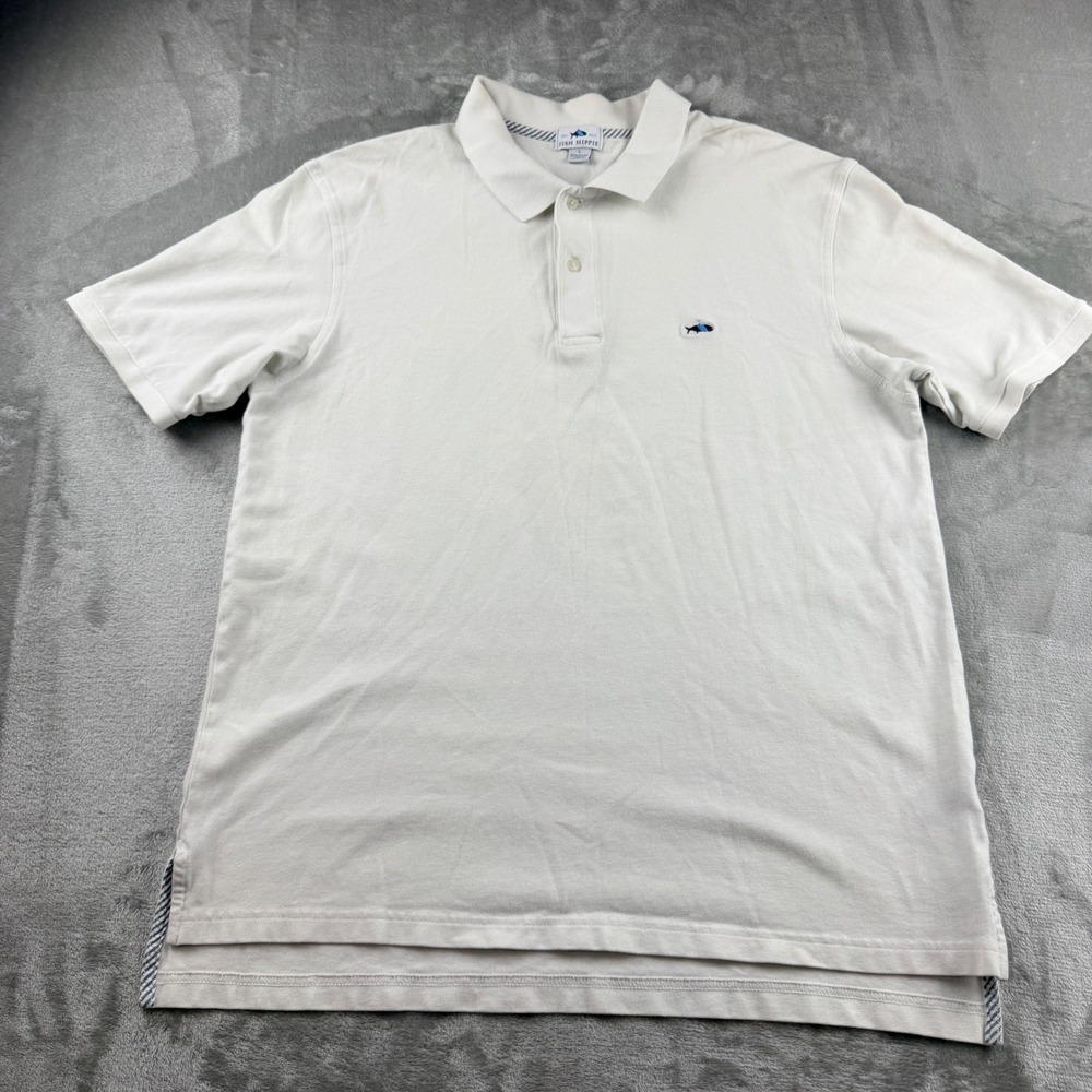 Fish Hippie Men's L Large Short Sleeve Polo Shirt Off White Cotton Blend